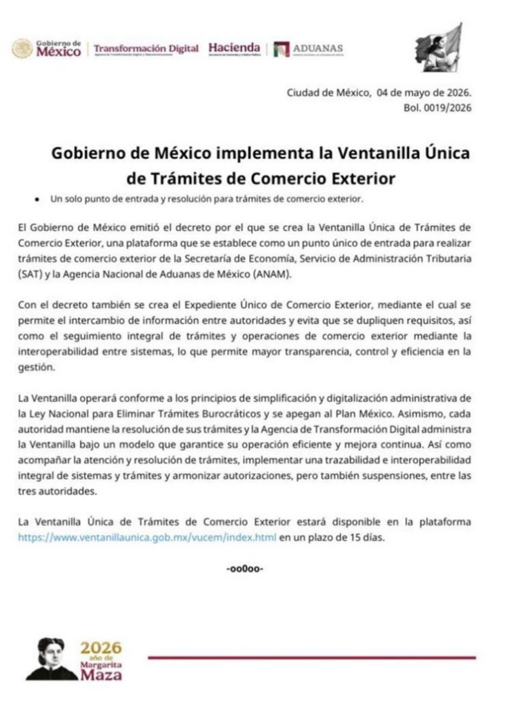 Nueva Ventanilla Única de Comercio Exterior México 2026